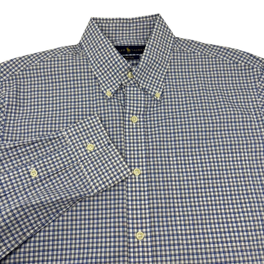 Ralph Lauren Medium Blue White Gingham Check Button‎ Down Long Sleeve Shirt